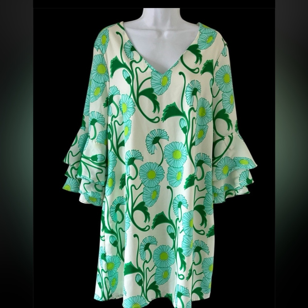 JB by Julie Brown White and Green Dress Ruffle sz 12